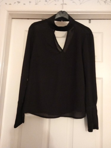 Black blouse with keyhole - blouse,